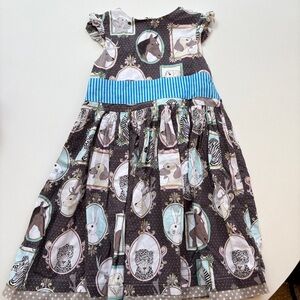 Charming Kids' Animal Print Dress with Blue Accents
